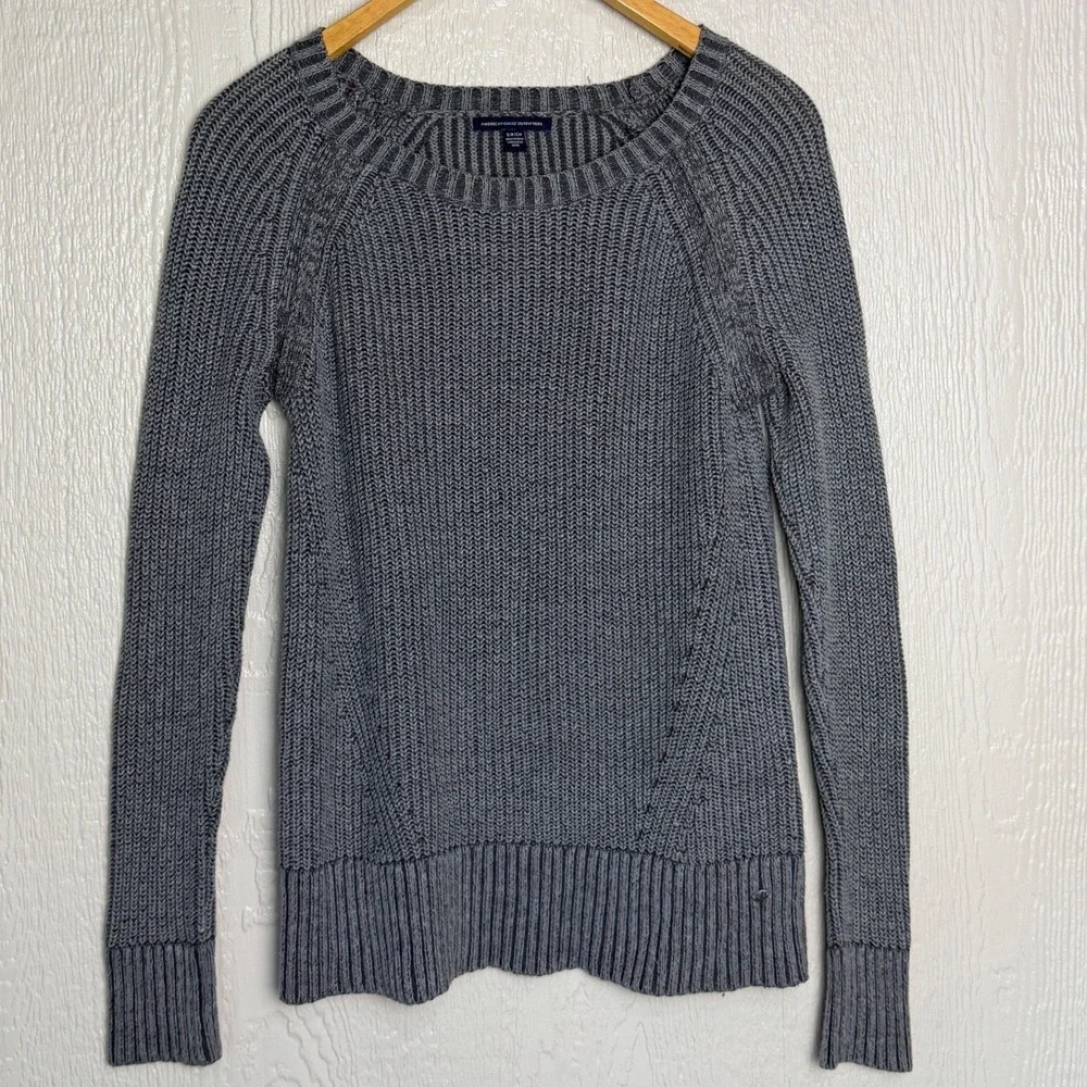 American Eagle Outfitters Womens Gray Shaker Knit Crew Neck Sweater Small EUC